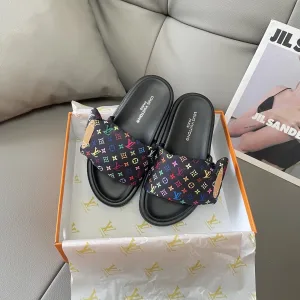 High Quality Louis Vuitton Slippers Ash Genuine Leather Satin Spring Early