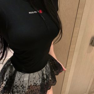 Luxury Miu Miu Lace Short-Sleeved Shirt