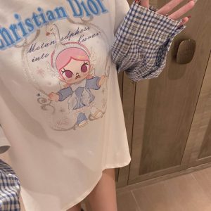 High Quality Dior Plaid Long-Sleeved T-Shirt