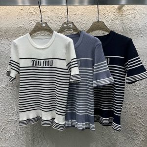 Designer Aaa Miu Miu Jacquard Short Sleeves