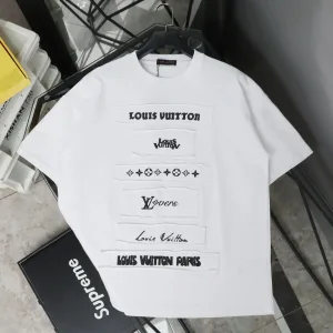 AAA Louis Vuitton Short-Sleeved Shirts Ash Cotton Pure Daily Commute Embroidery Patch