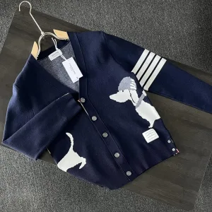 Super Clone Thom Browne Cardigan Red Wool Modal Jacquard