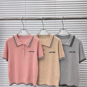 Luxury Aaa Miu Miu Jacquard Short Sleeves