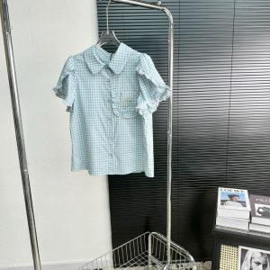 Luxury Aaa Miu Miu Plaid Short Sleeves