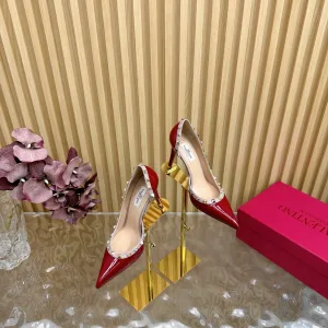 Luxury Super Clone Valentino Sandals Red Genuine Leather Sheepskin Patent