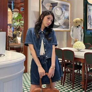 Luxury Miu Miu Denim Short-Sleeved Shirts