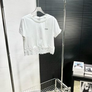 Designer Aaa Miu Miu Lace Short-Sleeved T-Shirt