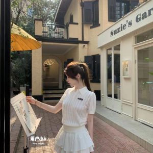 Designer Aaa Miu Miu Abs Short-Sleeved Polo Shirt