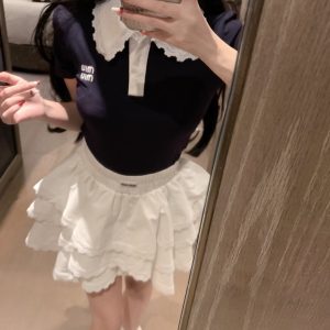 1:1 Designer Miu Miu Lace Short-Sleeved Shirt