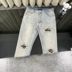 Reps Luxury Ami Pants Red Distressed Jeans Street Style Streetwear Slim Fit Patch