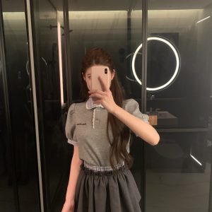 Designer Luxury Miu Miu Plaid Short-Sleeved Shirts