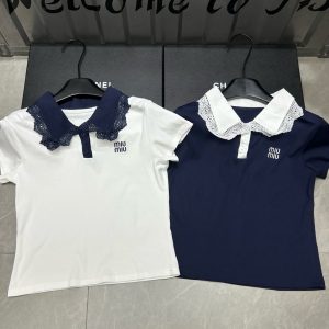 Luxury Miu Miu Lace Short-Sleeved T-Shirt