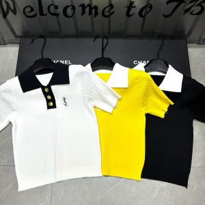 High Quality Saint Laurent Gold Short Sleeves