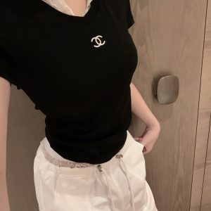 Designer Aaa Chanel Lace Short-Sleeved T-Shirt