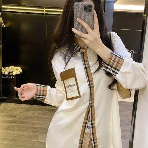 Luxury Burberry Leather Long-Sleeved Shirt For Summer