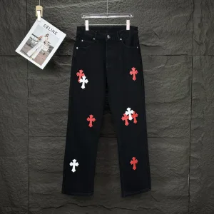 Designer AAA Chrome Hearts Jeans Red Patch