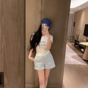 Luxury Designer Miu Miu Denim Short-Sleeved Shirts