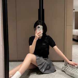 Luxury Aaa Miu Miu Silk Short-Sleeved Polo Shirt