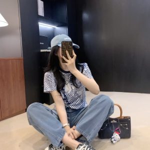 Designer Celine Denim Short-Sleeved Shirt