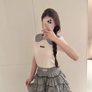 Luxury High Quality Miu Miu Plaid Short-Sleeved Shirt