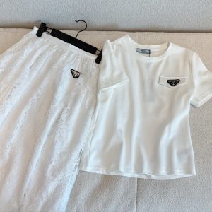 Aaa Designer Prada Lace Short-Sleeved Shirt