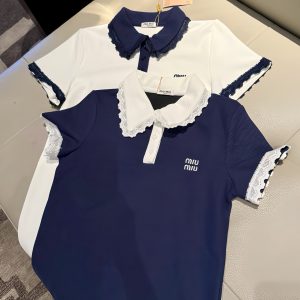 Designer Aaa Miu Miu Lace Short-Sleeved Shirts