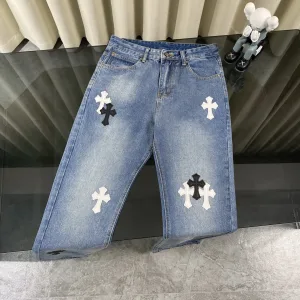 High Quality Chrome Hearts Jeans Red Denim Street Style Sophistication Slim Fit