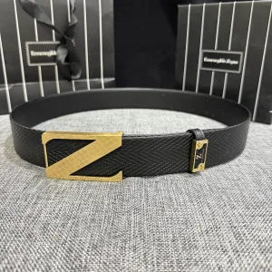 Designer Zegna Belt Gold Top-Grain Cowhide Slim Fit Metal Logo