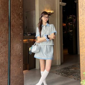 Designer Miu Miu Plaid Short-Sleeved Shirts