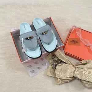 AAA Hermes Flip-Flops Ash Genuine Leather Suede Spring Summer Early