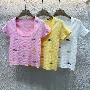 High Quality Miu Miu Jacquard Short Sleeves