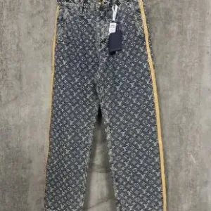 Luxury Louis Vuitton Jeans Color Cotton Pure Pu Leather Jacquard Denim