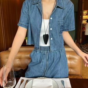 Designer Loewe Denim Short-Sleeved Shirts
