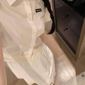 High Quality Designer Miu Miu Lace Short-Sleeved Shirt