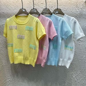 Luxury High Quality Miu Miu Diamond Short Sleeves