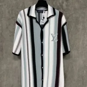 Designer Reps Louis Vuitton Short-Sleeved Shirt Ash Cotton Combed Wool Jacquard Embroidery