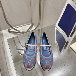 AAA Reps Louis Vuitton Ballet Shoes Red Sheepskin Denim