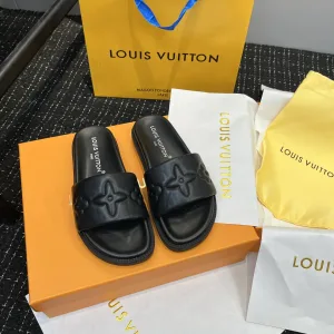 Luxury High Quality Louis Vuitton Slippers Red Sheepskin