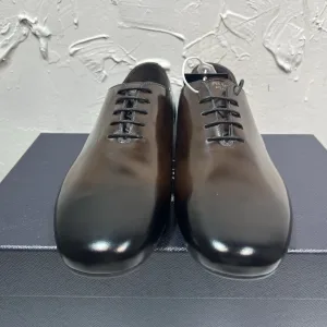 Reps AAA Prada Leather Shoes Brown Cowhide Rubber Lace Spring Autumn