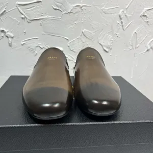 Super Clone Reps Prada Slippers Brown Patent Leather Cowhide Rubber Spring Autumn