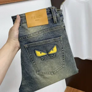 Super Clone High Quality Fendi Jeans Red Genuine Leather Denim High-End Quality Autumn Winter
