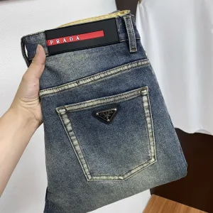 Designer Reps Prada Jeans Red Genuine Leather Denim Autumn Winter