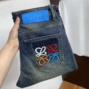 High Quality Loewe Jeans Red Genuine Leather Denim High-End Quality Autumn Winter