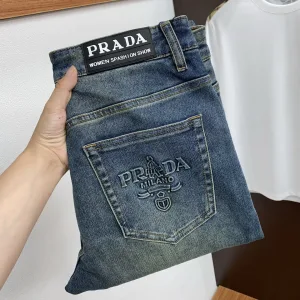 AAA Prada Jeans Red Genuine Leather Denim High-End Quality Autumn Winter