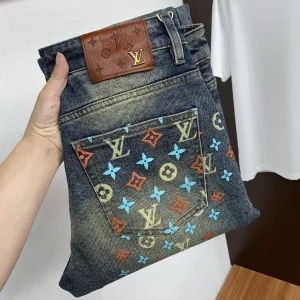 Reps High Quality Louis Vuitton Jeans Ash Genuine Leather Denim High-End Quality Winter Patch