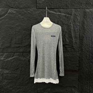 Designer Miu Miu Lace Long-Sleeved T-Shirt