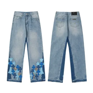 Designer High Quality Chrome Hearts Jeans Ash Genuine Leather Even Stitching Patch