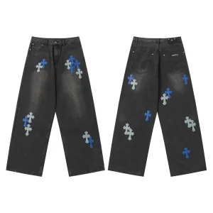 High Quality Chrome Hearts Jeans Ash Genuine Leather Even Stitching Patch
