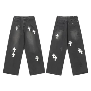 High Quality Super Clone Chrome Hearts Jeans Ash Genuine Leather Even Stitching Patch