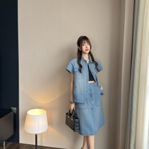Luxury Dior Denim Midi Skirt For Summer